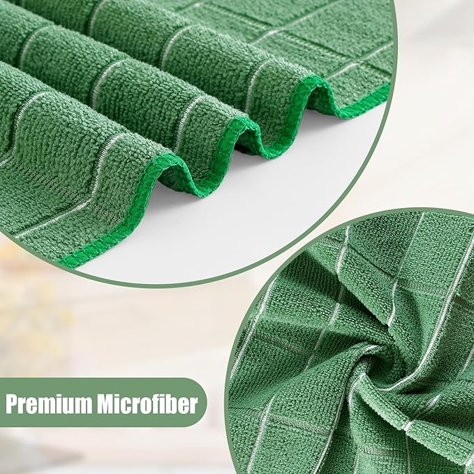 Homaxy Microfiber Kitchen Towels and Dishcloths Set, 12 Pack Soft and Absorbent Dish Hand Towels Bulk, 28 x 16 Inch & 12 x 12 Inch Quick Drying Rags for Washing Dishes, Grass Green