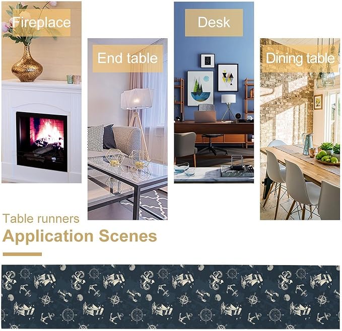 Nautical Coastal Table Runners Ocean Sailboat Table Runners for Dining Room Starfish Blue Teal Dinner Runner Kitchen Indoor Outdoor Patio Party Decor Fabric 1 Panel W13xL70in