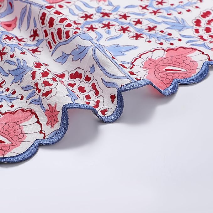 Ridhi Hand Block Print Pigeon Blue 18" x 18" (Set of 4) Embroidery Table Napkins Reusable Cotton Dinner Napkins for Weddings, Parties, Everyday Dining Gift for Spring, Easter, Valentine