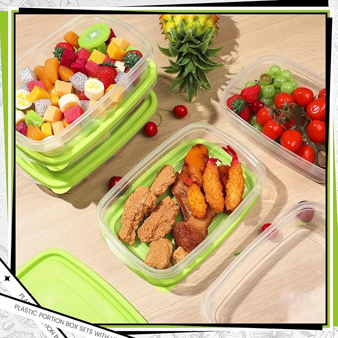 Qinyoung 18 Pcs 33 Oz/ 4 Cups Plastic Food Storage Containers with Lids Portion Box Sets with Cover Stackable Plastic Containers with Lids Microwave Freezer Dishwasher Safe (Green)