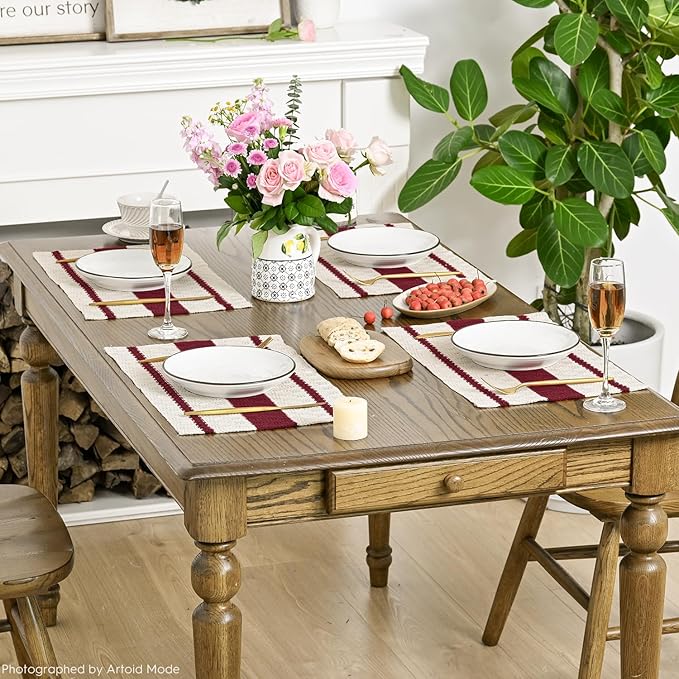 Artoid Mode Red Farmhouse Woven Rustic Placemats Set of 4,12x18 Inch Seasonal Holiday Hollow Table Mats Party Kitchen Dining Decoration