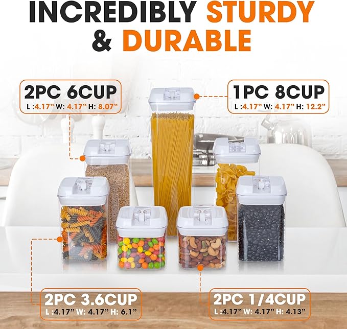 Cheer Collection Airtight Food Storage Containers, Kitchen Storage Containers for Pantry, Set of 7 Food Containers with Lids Airtight, Pantry Storage Containers & Organizers with Lids, White