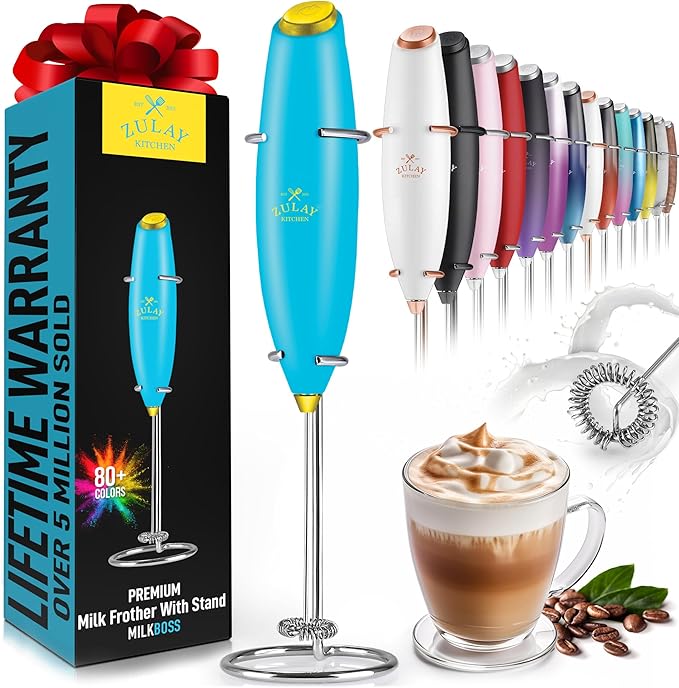 Zulay Kitchen Powerful Milk Frother Wand - Ultra Fast Handheld Drink Mixer - Electric Whisk Foam Maker for Coffee, Lattes, Cappuccino, Matcha & Creamer