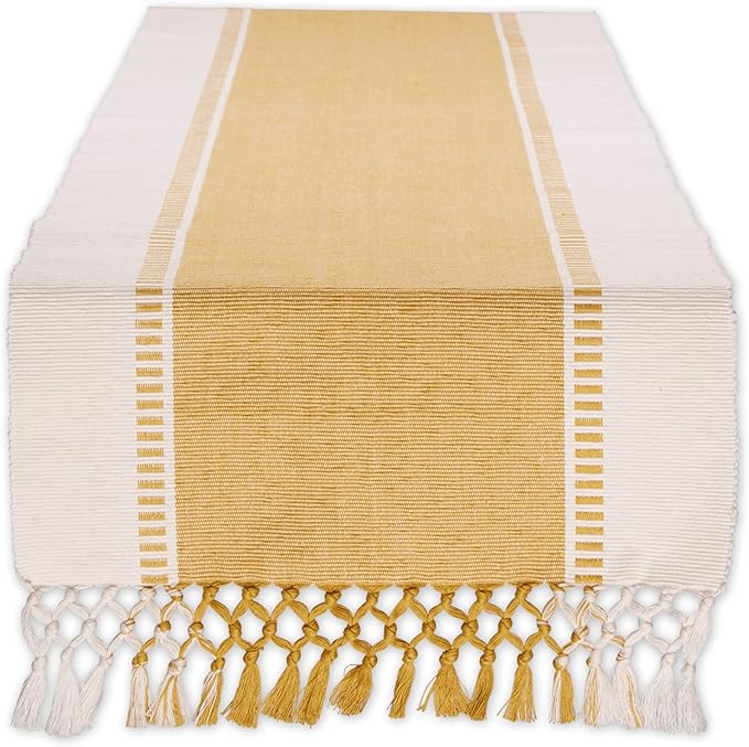 DII Dobby Stripe Woven Table Runner, 13x72, Honey Gold