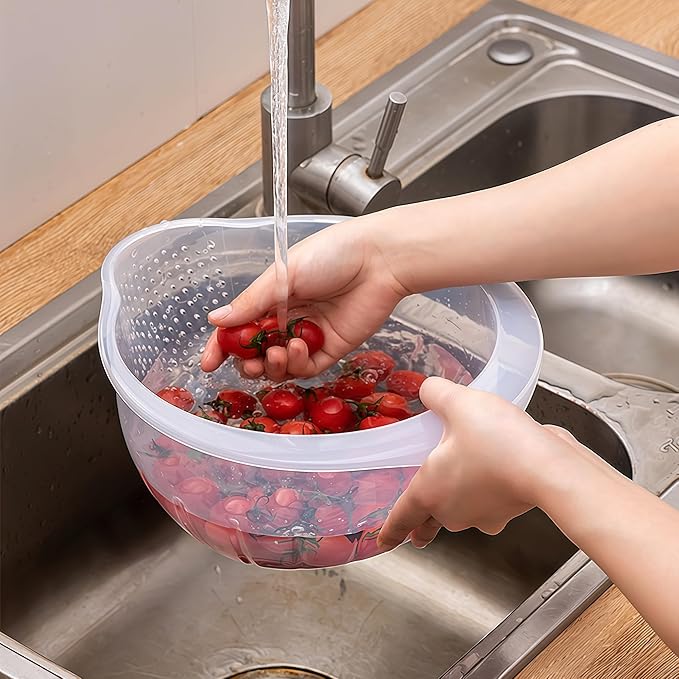 Japanese Rice Strainer Quinoa Washing Bowl Small Grains Washer Cleaner Plastic Side Drainers Colander for Rinsing Fruits, Vegetables and Beans, BPA-Free (Clear)