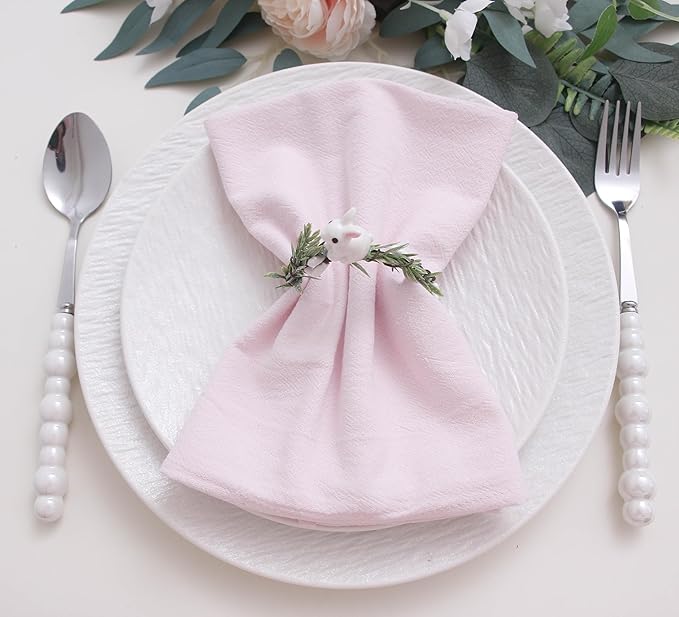 Spring Cotton Cloth Napkins Set of 12, 16’’x16’’, Dinner Cloth Napkins Washable Bulk with Hemmed Edges, for Hotel Restaurant, Wedding, Easter (Light Pink)