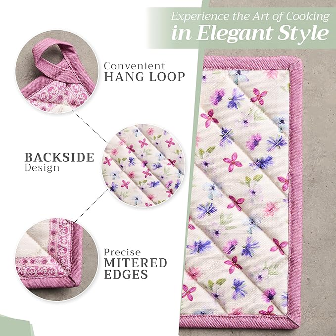 Maison d' Hermine Pot Holders 100% Cotton Heat Resistant Potholders 8" x 8" Hot Pads with Loop BBQ Cooking Baking Gifts for Mothers Day Handling Hot Pans Spring/Summer (Pack of 2, Chardon)