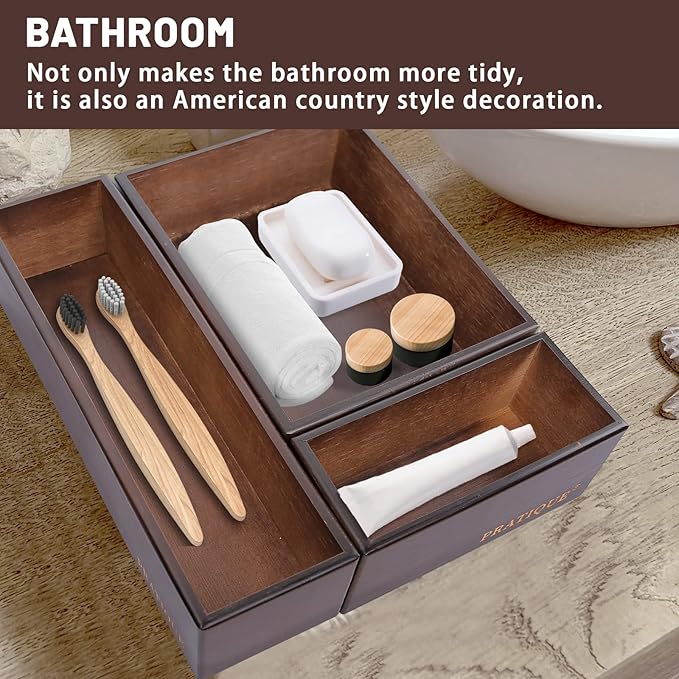 PRATIQUE Bamboo Drawer Organizer - Kitchen Utensil Organizer Silverware Tray Cutlery Holder，Office Desk Supplies and Accessories,8.9 * 5.9 * 2.6,Nut-brown