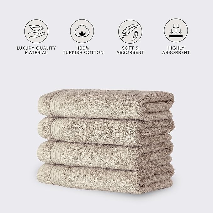 Classic Turkish Towels CTT - Premium 4 Piece Bath Towel Set, Made with 100% Turkish Cotton, Quick Drying, Highly Absorbent & Comfy Towels for Spa & Hotel | 30"x54" (Beige)