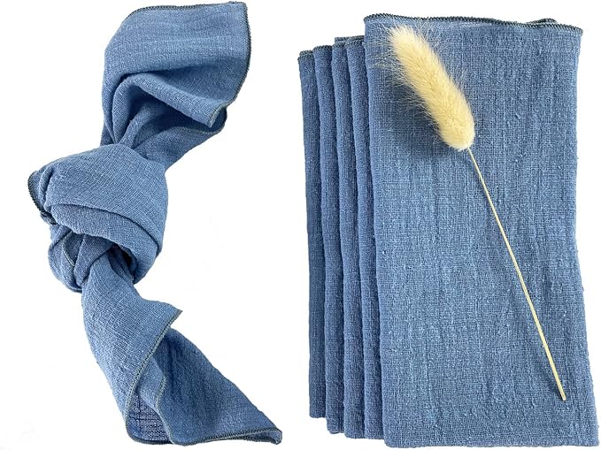 EHLDekol Gauze Cloth Napkins 6 Pack 16x16 Inches 100% Natural Soft Cotton Weddings Decorative Parties Family Everyday Use Bulk Linen Dinner Napkins (Blue, 6 Pack)
