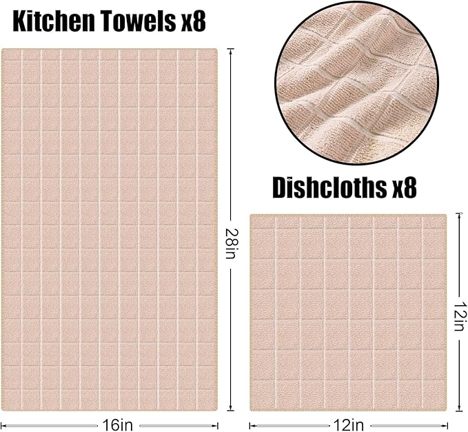 Homaxy Microfiber Kitchen Towels and Dishcloths Set, 20 Pack Soft and Absorbent Dish Hand Towels Bulk, 28 x 16 Inch & 12 x 12 Inch Quick Drying Rags for Washing Dishes, Beige