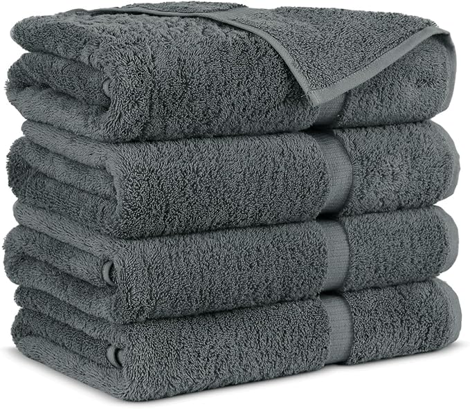 Towel Bazaar Premium Cotton Super Soft and Absorbent Turkish Towels (4-Piece Bath Towels, Dark Gray)