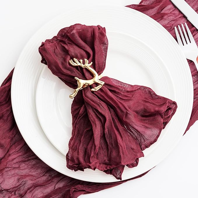 60 Pack Burgundy Cheesecloth Napkins Washable 21x21 Inches Burgundy Cloth Napkins Set of 60 Dinner Table Napkins for Wedding Bridal Baby Shower Rustic Boho Cotton Gauze Summer Party Table Decor