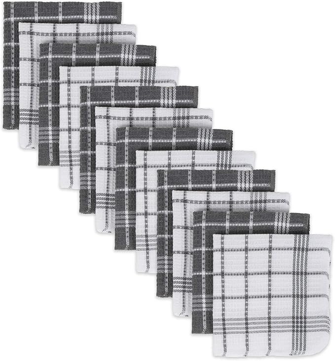 DII Waffle Weave Kitchen Collection, 100% Cotton, Dishcloth Set, Gray 12 Piece