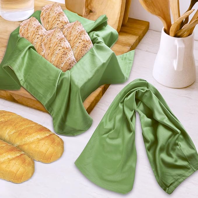 Urban Villa Kitchen Towels 100% Cotton Dish Towels for Kitchen(Set of 6)20”x30” Dish Cloths Highly Absorbent Kitchen Linen Set with Hanging Loop Perfect for Drying Dishes Cleaning Hand Towels – Green