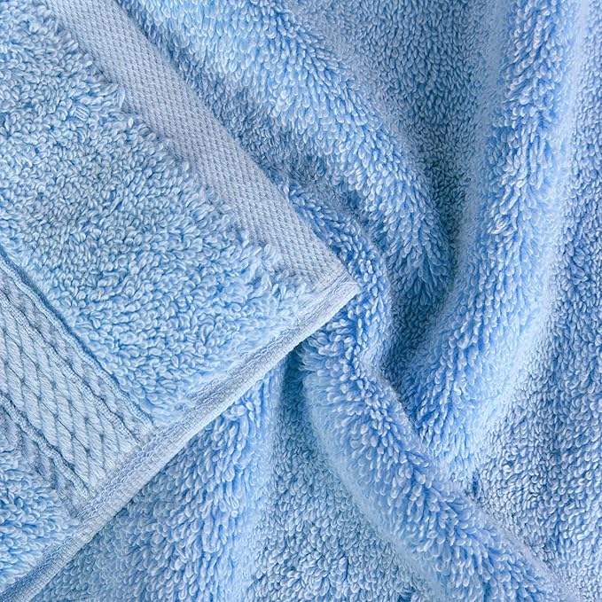 SUPERIOR Egyptian Cotton Pile 8 Piece Towel Set, Includes 2 Bath, 2 Hand, 4 Face Towels/Washcloths, Ultra Soft Luxury Towels, Thick Plush Essentials, Guest Bath, Spa, Hotel Bathroom, Light Blue