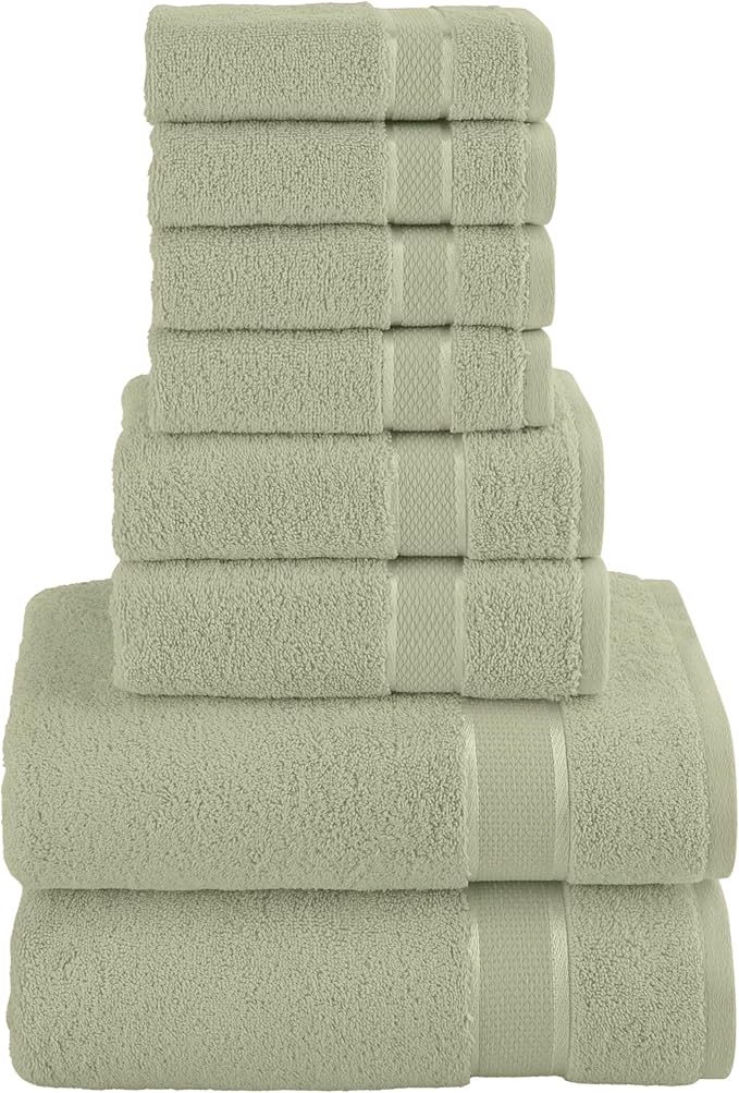 Elegant Comfort Premium Cotton 8-Piece Towel Set, Includes 4 Washcloths, 2 Hand Towels and 2 Bath Towels, 100% Turkish Cotton - Highly Absorbent and Super Soft Towels for Bathroom, Mint Green