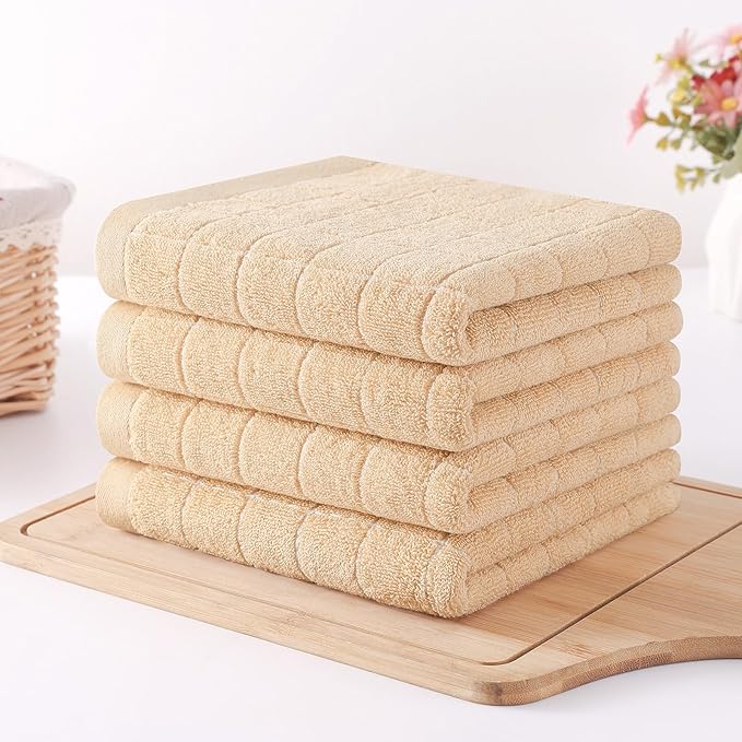 Homaxy 100% Cotton Terry Kitchen Towels(Apricot, 13 x 28 inches), Checkered Designed, Soft and Super Absorbent Dish Towels, 6 Pack