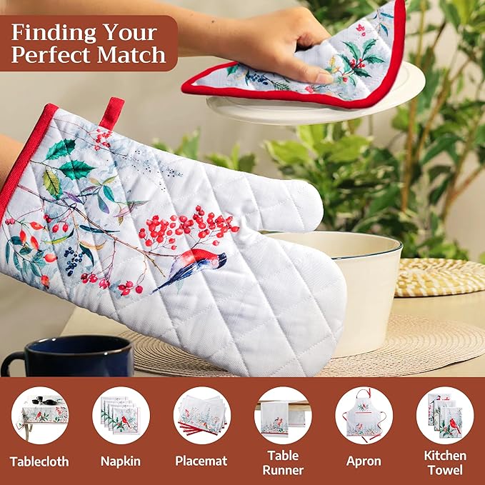 Maison d' Hermine Pot Holders Set 100% Cotton Heat Resistant Potholders 8" x 8" Hot Pads with Loop for Thanksgiving Christmas Decorations BBQ Cooking Baking Handling Hot Pans (Pack of 2, Morzine)
