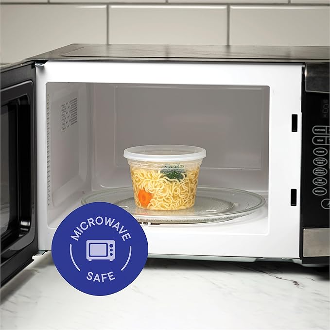 Stack Man 16 oz Deli Containers with Lids (48 Sets) – Pint Clear Plastic Food Storage Containers, Airtight Leak-Resistant Seal, BPA-Free, Microwave & Freezer Safe, Meal Prep Soup Takeout To-Go