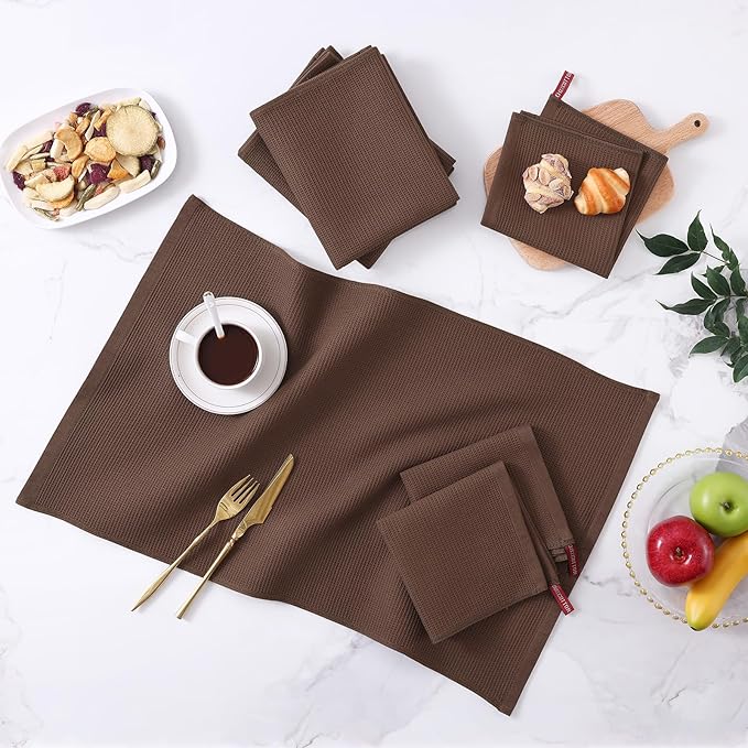 Homaxy 100% Cotton Waffle Weave Dish Cloths - 6 Pack Soft and Absorbent Dish Towels - 12 x 12 Inches Quick Dry Dish Rags - Coffee