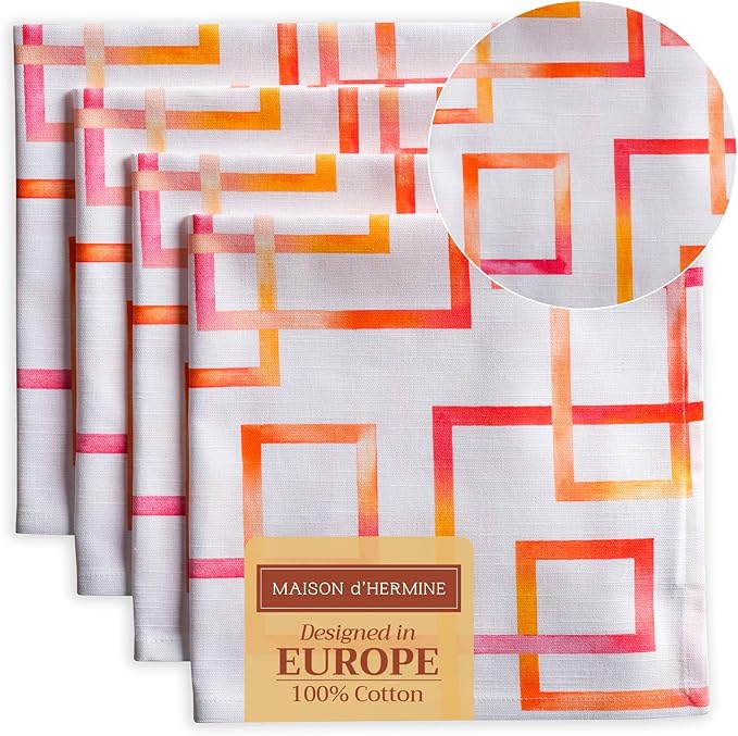 Maison d' Hermine Cloth Napkins Set of 4 100% Cotton Everyday Reusable Square Napkins Cloth Washable Dinner Party Wedding Restaurant Gifts for Mothers Day Spring/Summer (Summer Maze, 20" x 20")