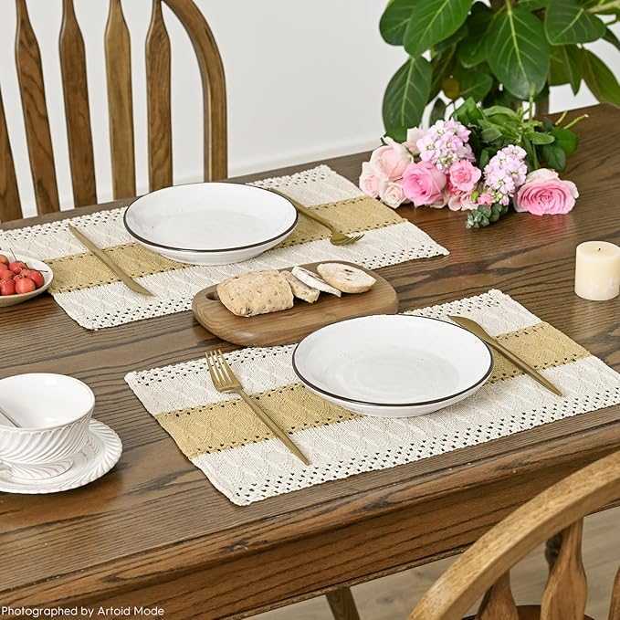 Artoid Mode Burlap Brown Farmhouse Rustic Placemats Set of 6,12x18 Inch Seasonal Holiday Hollow Table Mats Party Kitchen Dining Decoration