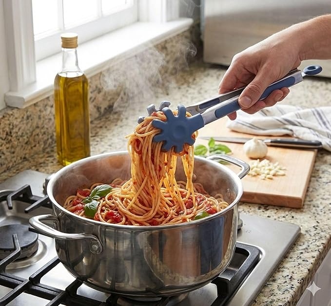 Farberware Mini Kitchen Tongs, Silicone Tips, Flexible Grip Handles, Locking Mechanism for Easy Storage, Blue and Gray, Dishwasher Safe for Cooking and Serving, 7 Inch, Set of 2