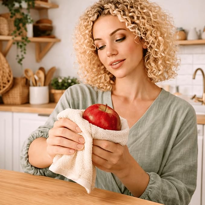 SALBAKOS 100% Turkish Cotton Washcloth Set of 12 13x13 inch | Heirloom Quality | Hotel & Spa Collection | Ultra Soft, Super Absorbent, Washcloth Towels | Made in Turkey (Ivory, 12 Washcloths)