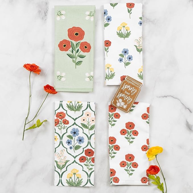 Ritz 100% Cotton Kitchen Towels, Rose Trellis Floral – 16"x26" – Absorbent Dish Towels for Drying & Cleaning – Soft & Durable (Set of 4)