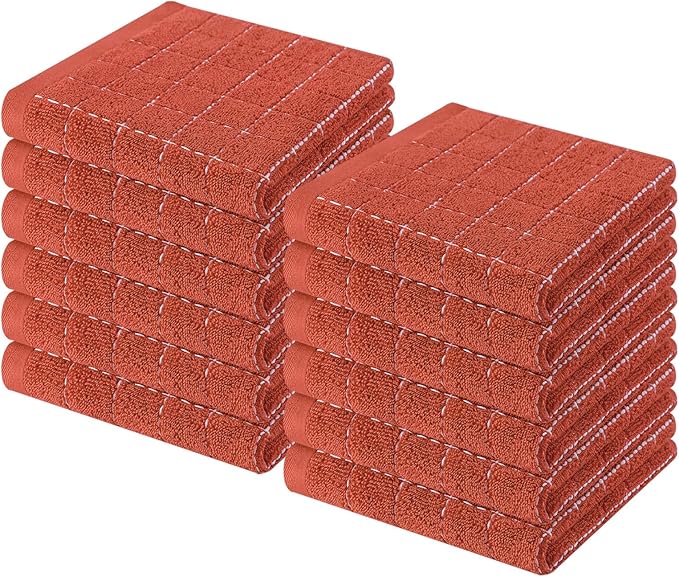 Homaxy 100% Cotton Terry Kitchen Dish Cloths, Ultra Soft and Absorbent Dish Towels for Kitchen, Suitable for Drying and Washing Dishes, 12 Pack, 12 x 12 Inches, Rust