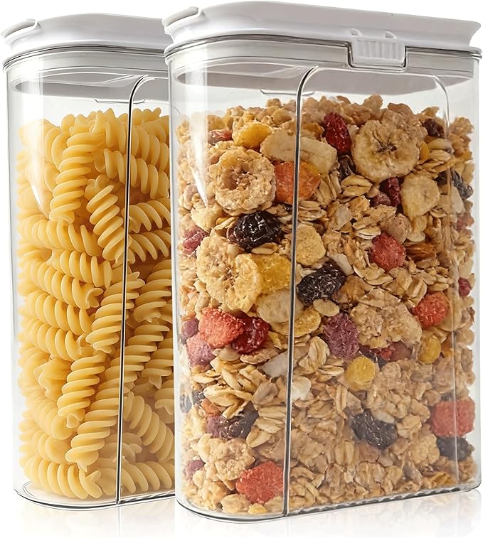 Cereal Container and Rice Storage Dispenser-Airtight Food Storage Organizers BPA-free Plastic Kitchen Pantry Storage Containers food-grade PET material Suitable for rice, grains (4L(2PC))
