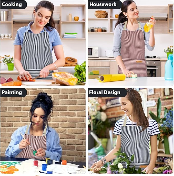 VALOME 2 Pack Kitchen Aprons, Apron for Cooking with 2 Pockets, Unisex Adjustable Neck Strap Chef Aprons for Men Women