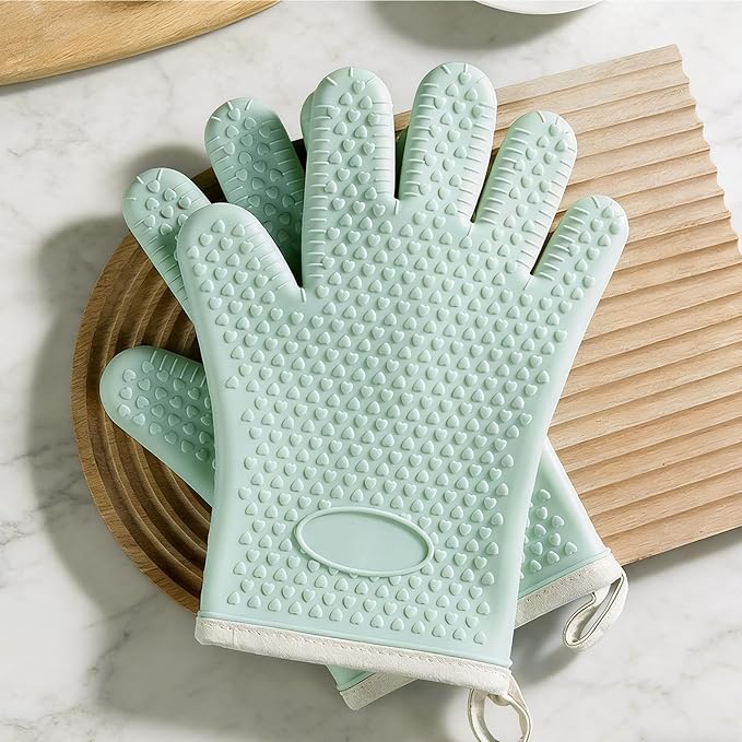2Pack Heat Resistant Oven Mitts for Grilling and Baking, Non-Slip Silicone Gloves, Waterproof Kitchen Mitts with Flexible Fit & Easy to Clean Design, Gray