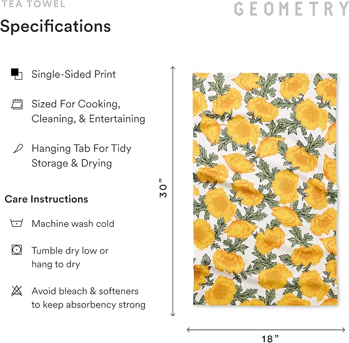 GEOMETRY Tea Towels – Spring & Summer Collection – Quick-Dry, Ultra-Absorbent, Reusable Microfiber Kitchen Towels for Drying & Cleaning - Field of Gold - 1 Pack