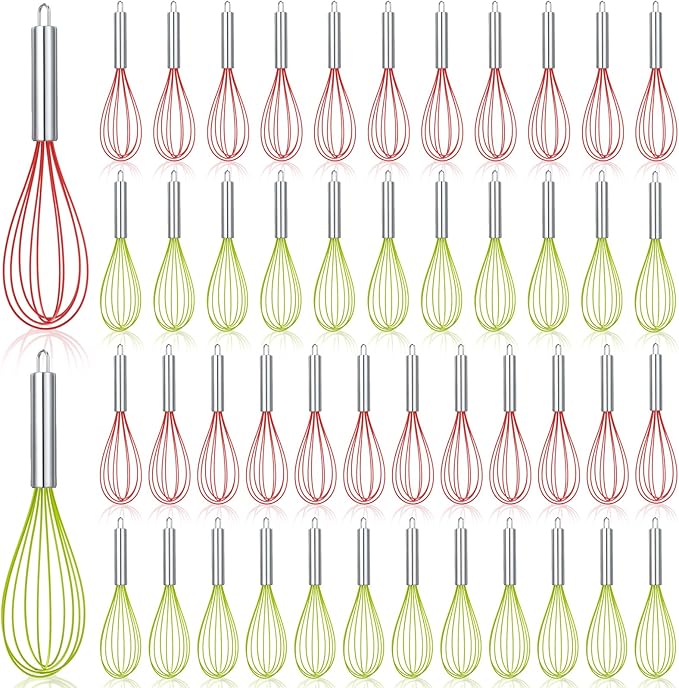 FoldTier 48 Sets 12 Inch Whisks Bulk DIY Fillable Whisk Gifts Colored Silicone Whisks for Cooking Heat Resistant Egg Beaters for Candy Holder Party Favors