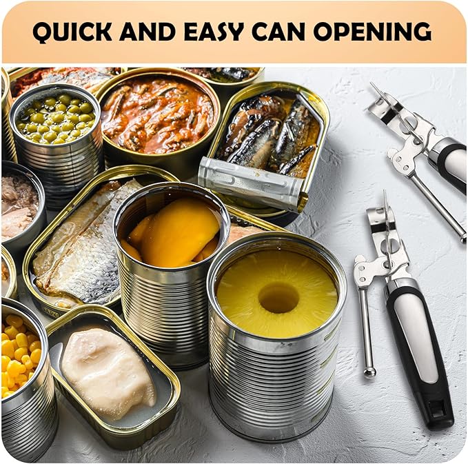 Gisafai 10 Pcs Can Opener Manual Bulk Smooth Edge with Sharp Blade and Soft Non Slip Grip Handle Heavy Duty Handheld Safety Can Opener, Black and Silver