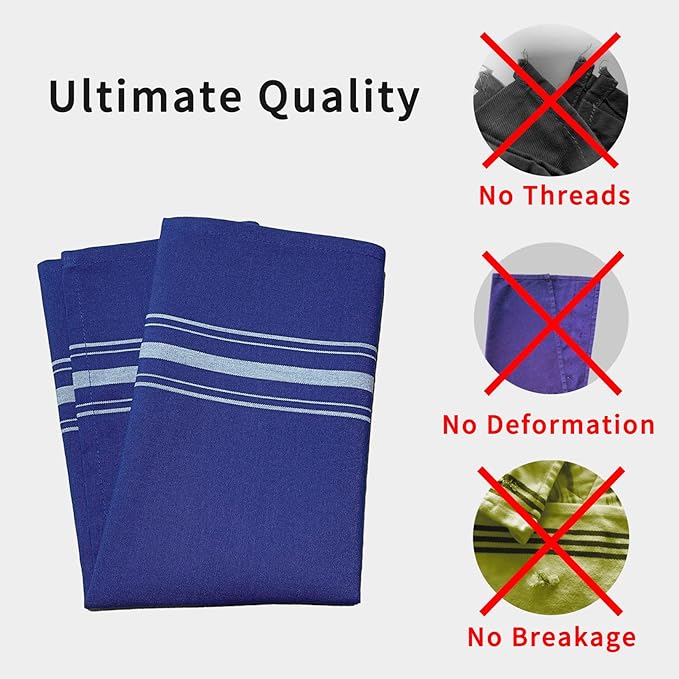 Bistro Restaurant Stripe Cloth Napkins Set of 12, Commercial Quality 18 x 22 Inches, MJS Linen Dinner Napkins Cloth Washable, Solution Dyed, Never Fade, Soil Release, Royal Blue White Stripes