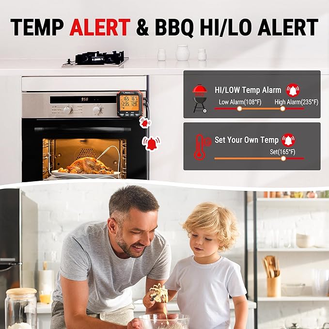 TempPro TP717 Digital Meat Thermometer, Backlit Grill Thermometer Meat Thermometer Oven Safe with 2 Meat Probes, Food Thermometer for Cooking with Temp Alert for Smoker, BBQ(Previously ThermoPro)