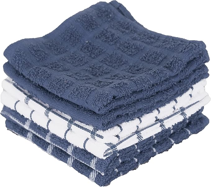 Ritz Premium 3-Pack Kitchen Towel & 6-Pack Dish Cloth Set - Highly Absorbent, Super Soft, Long-Lasting, 100% Cotton Terry Drying Cleaning Cloths, Federal Blue