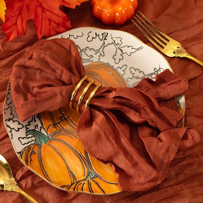 MLMC 24 Pack Terracotta Cheesecloth Napkins Boho Rustic Burnt Orange Gauze Cloth Napkins Washable 21"x21" for Wedding Bridal Shower Anniversary Dinner Decor