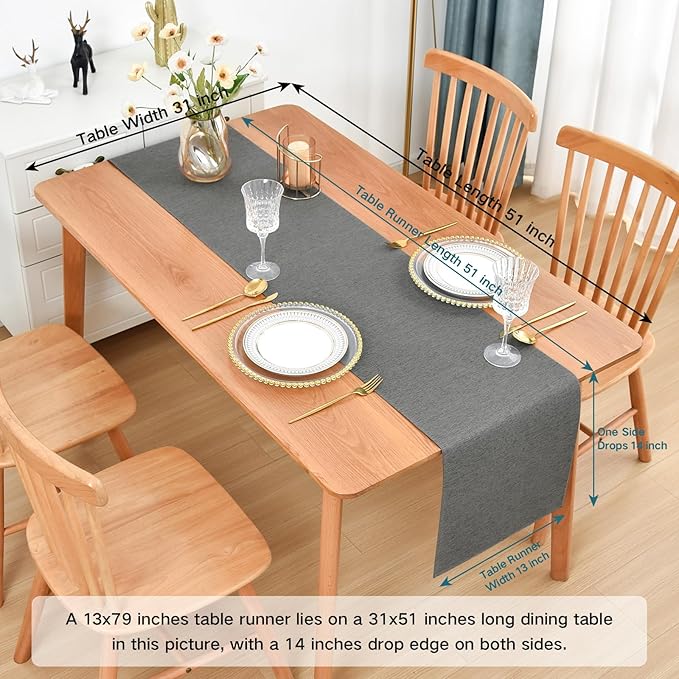 Farmhouse Rustic Table Runner Charcoal Faux Linen Table Runners Water Resistant Table Runner 60 inches Long for Living Room Dresser Bedroom Kitchen Dining Party 13x60 Inch