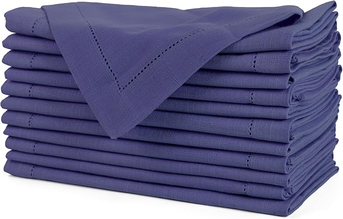 FINGERCRAFT Cloth Napkins, Hemstitched Napkins Cloth, 20 x 20 Inch Generous Picot Hem and Mitered Corner, Everyday Use Premium Quality Perfect for Parties Dinners Weddings Cocktail Set of 6 Navy