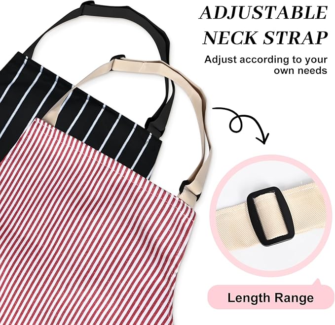 2Pack Adjustable Kitchen Apron for Women Men with 2 Pockets，Cotton-Polyester Blend Bib Aprons for Cooking,Baking