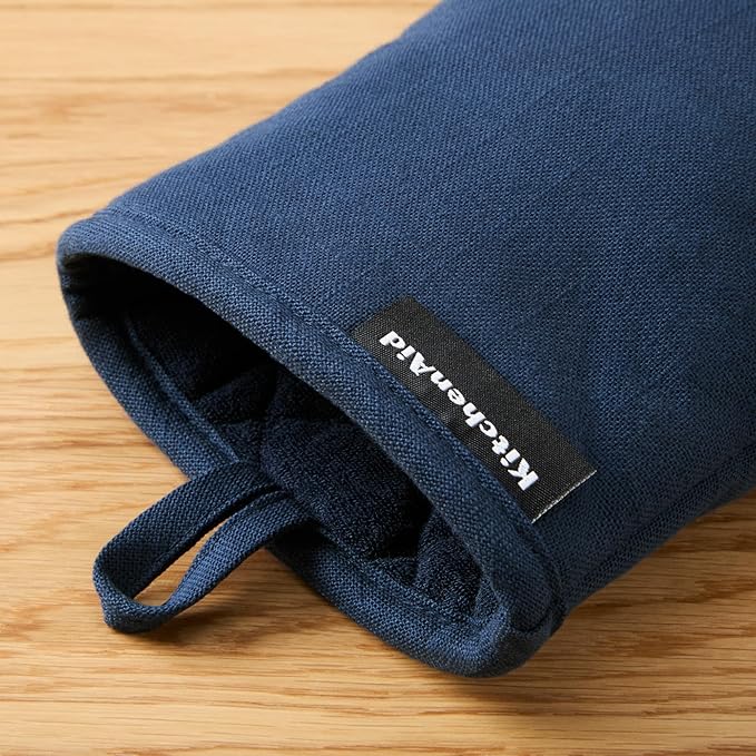 KITCHENAID Gourmet Series Gridlines Mini Oven Mitts 2-Pack Set, Heat Resistant up to 600°F, Soft Silicone Grip, Magnetic Cuff, Ink Blue, 5.5"x9"