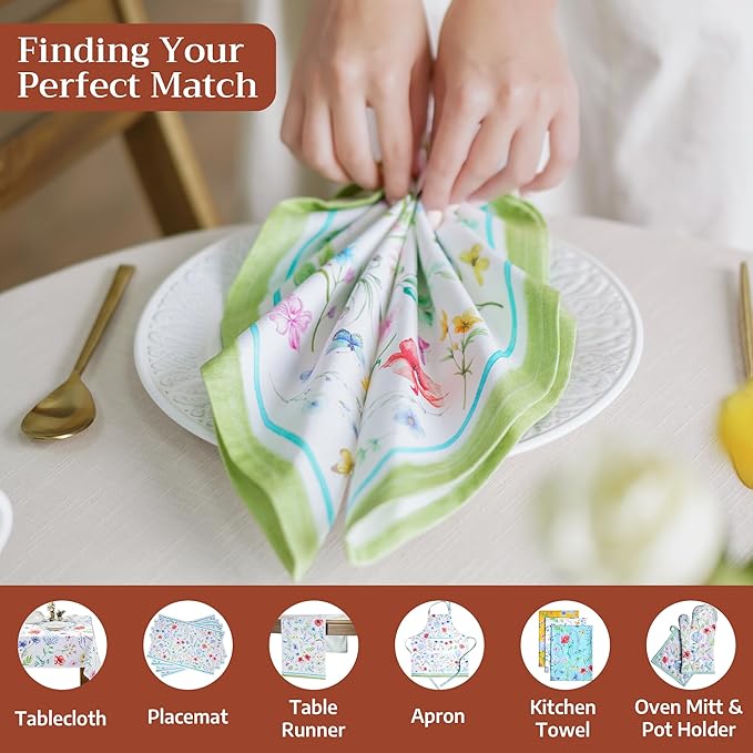 Maison d' Hermine Cloth Napkins Set of 4 100% Cotton Everyday Reusable Square Napkins Cloth Washable Dinner Party Wedding Restaurant Gifts for Mothers Day Spring/Summer (Just Floral, 20" x 20")