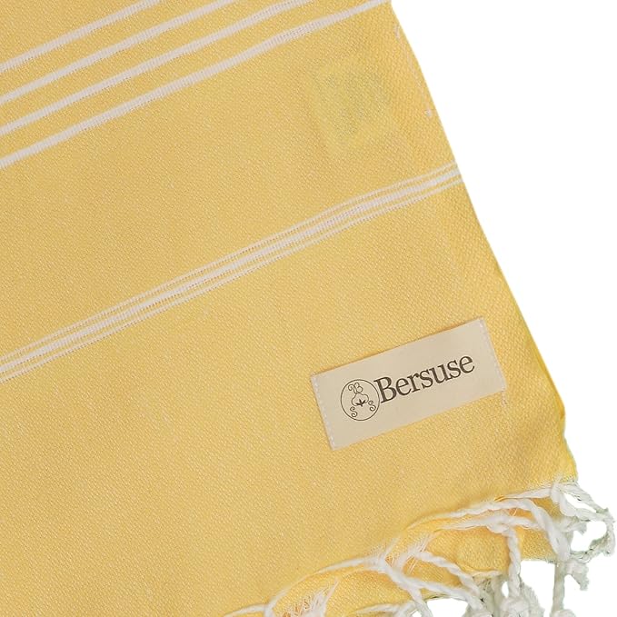 Bersuse Towels Anatolia XL Beach Blanket Throw Blanket Turkish Towel 100% Cotton Extra-Large Quick-Dry Lightweight Premium Peshtemal Towel - 61x82 Inches, Yellow (Set of 6)