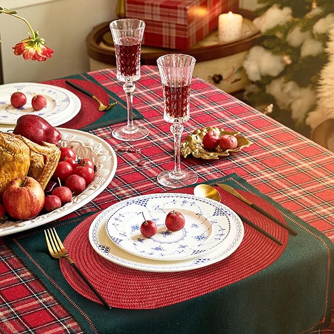AHHFSMEI Placemats Set of 4 for Dining Table Washable Woven Non-Slip 18x12 inches Placemat Heat-Resistant Durable Table Mats for Dining Table Easy to Clean (Oval red, 4)