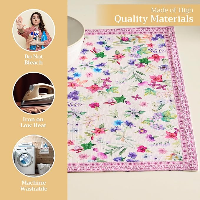 Maison d' Hermine Placemats Set of 4 100% Cotton Washable Cloth Place Mats Reusable Table Mats for Kitchen Dining Party Wedding Gifts for Mothers Day Spring/Summer (Chardon, 13" x 19")