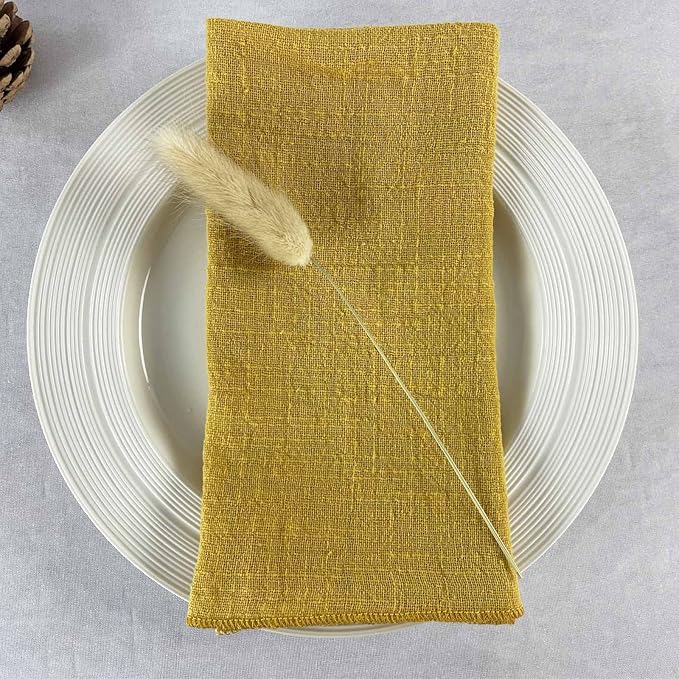 EHLDekol Gauze Cloth Napkins 6 Pack 16x16 Inches 100% Natural Soft Cotton Weddings Decorative Parties Family Everyday Use Bulk Linen Dinner Napkins (Gold/Yellow, 6 Pack)